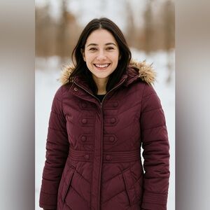 a.n.a. Down Hooded Winter Parka Coat Jacket Maroon Burgundy Women Size‎ XL